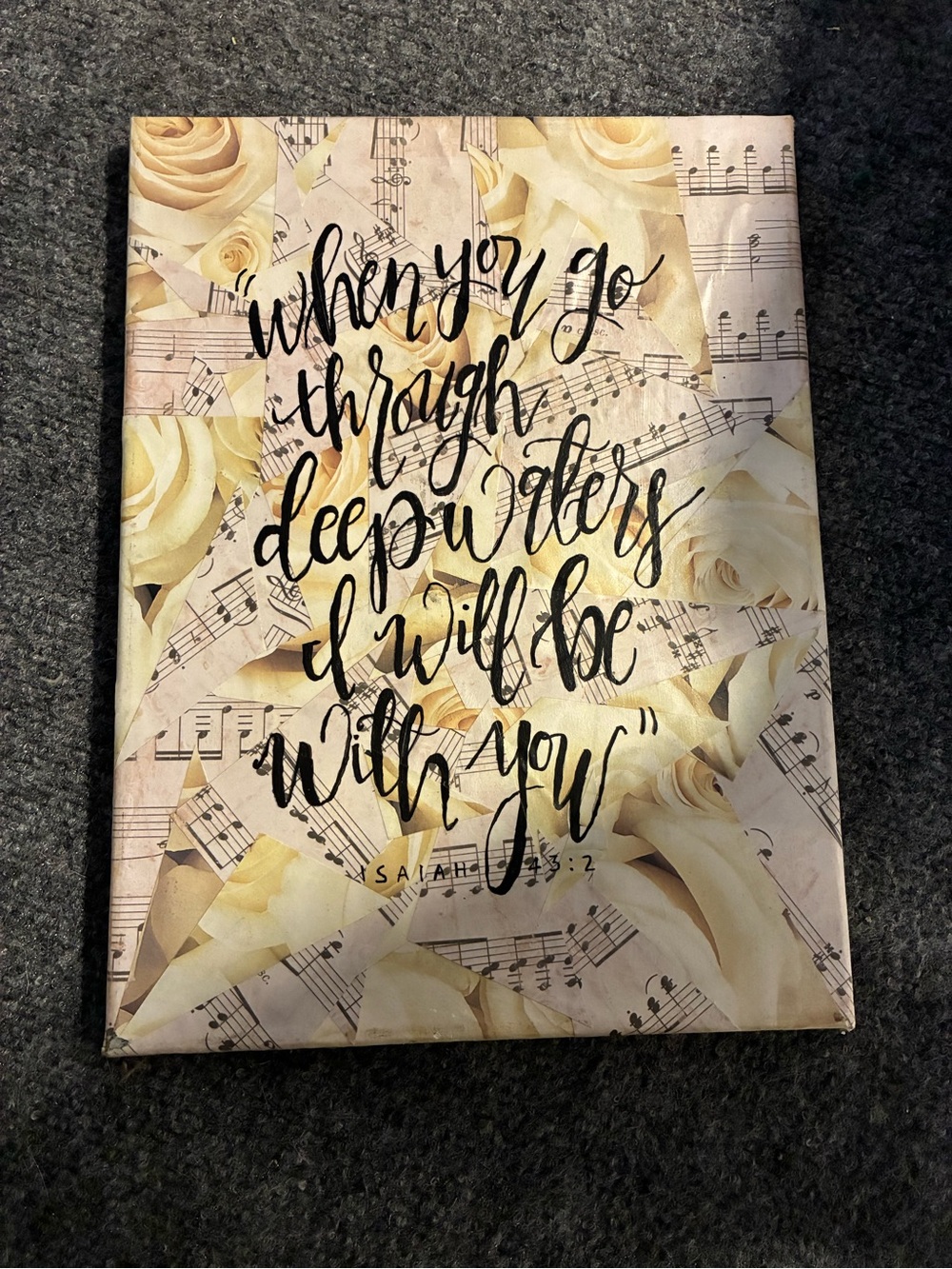 Inspirational Rose & Sheet Music Wall Art - Beige